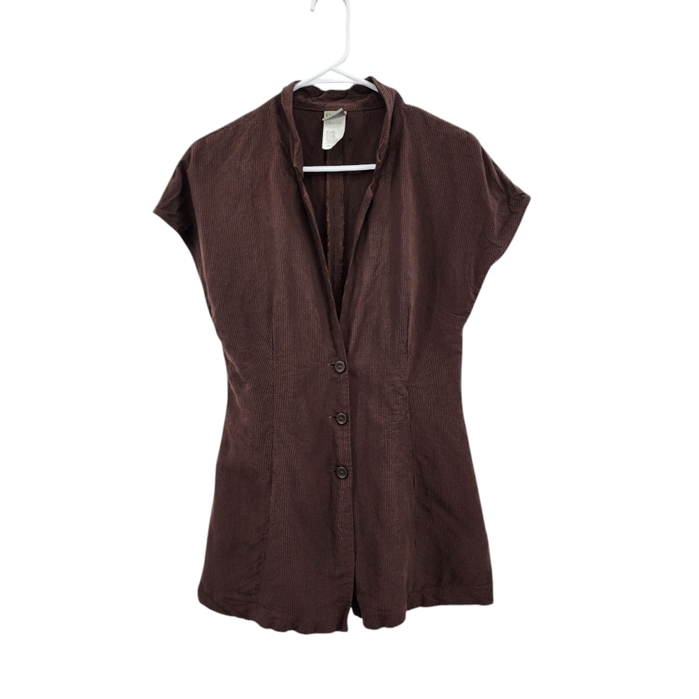 Lilith Women's Linen Blend Pinstripes Button Front Top